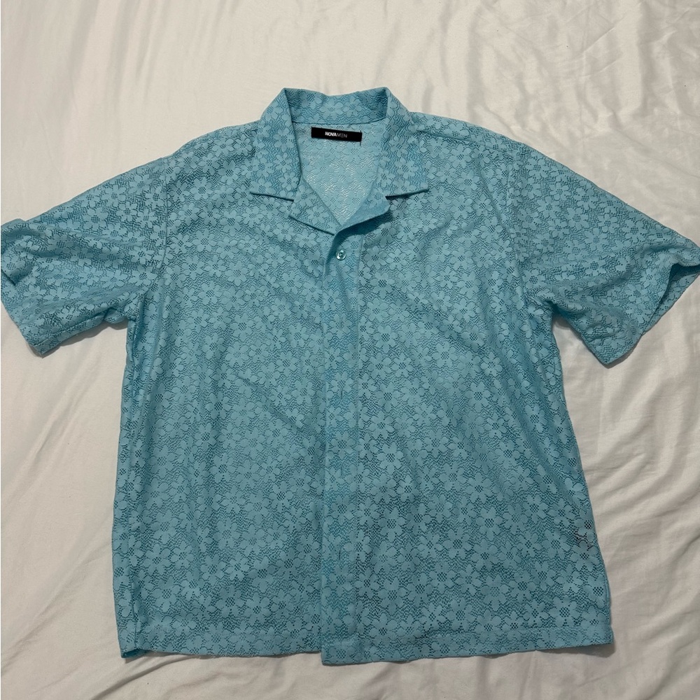 Fashion Nova Light Blue Patterned Casual Shirt